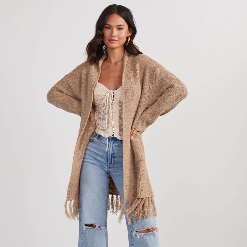 Vici Dolls Nemah Fringe Hem Long Cardigan